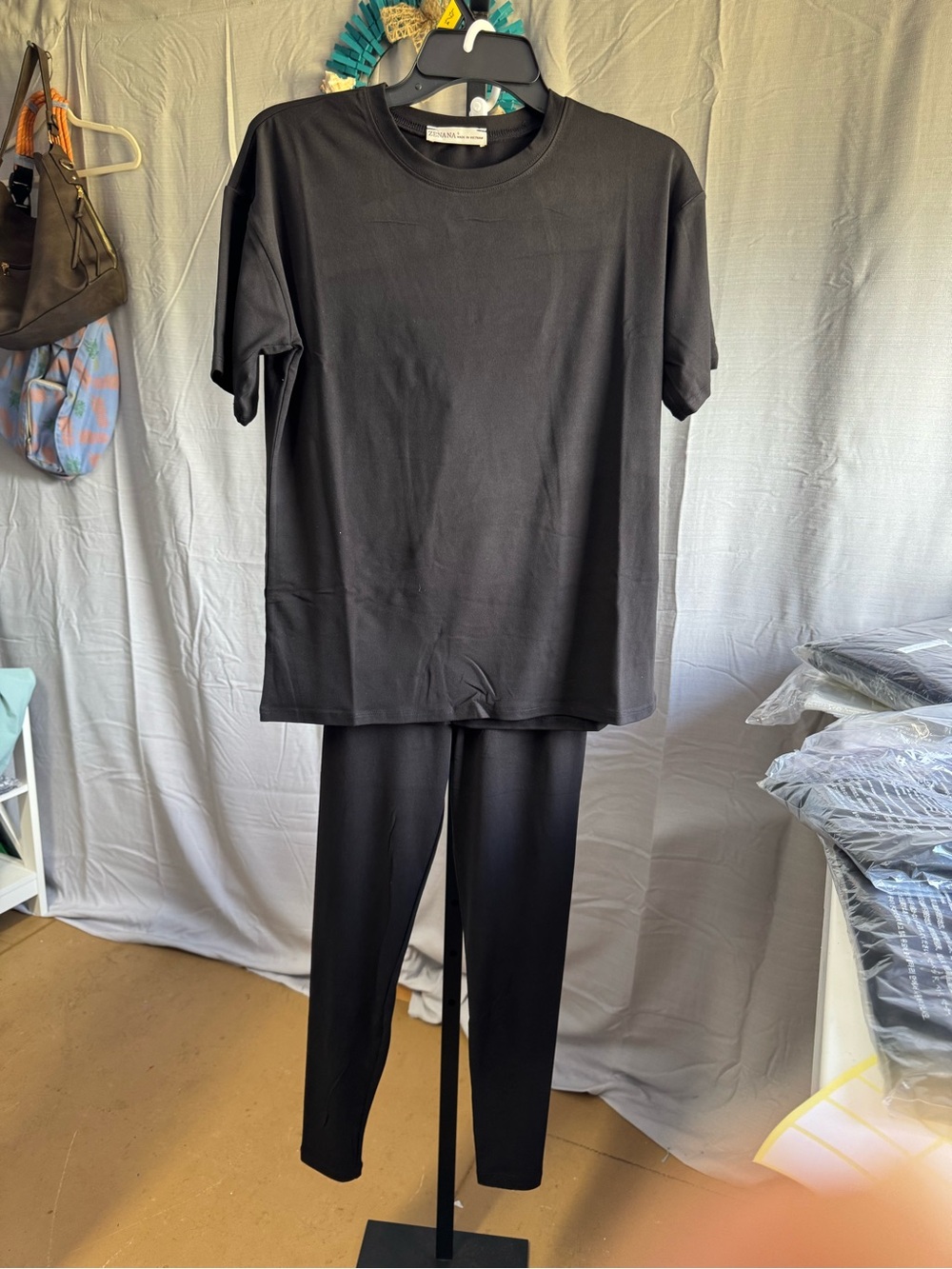 Zenana Black Two-Piece Lounge Set - Crewneck Tee & Slim Pants